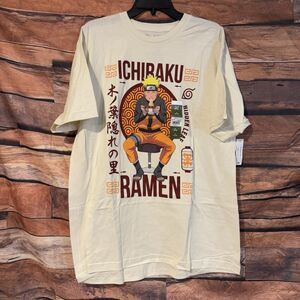 Naruto Shippuden Ichiraku Ramen Shop T-Shirt Men's XL Beige Graphic Anime XL